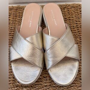 Patricia Green Gold Leather Criss Cross Slide Sandal Made in Spain Size 40 (US9)